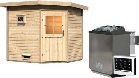 KARIBU Saunahaus »Kreslau«, 231x196x226 cm, 9 kW Bio-Ofen - braun