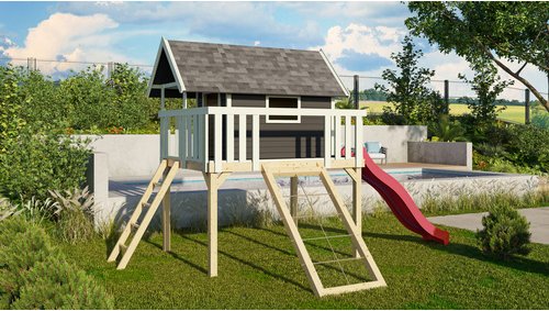 KARIBU Spielturm, BxHxT: 198 x 329,5 x 243 cm, natur - braun