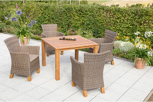 MERXX Gartenmöbelset »Toskana«, 4 Sitzplätze, Aluminium/Kunststoff/Akazienholz, inkl. Auflagen - beige