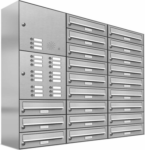 AL BRIEFKASTENSYSTEME Briefkasten, Parteien: 21, Aufputzmontage, BxHxT: 115,9 x 103,5 x 27,5 cm - silberfarben