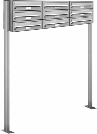 AL BRIEFKASTENSYSTEME Briefkasten, Parteien: 9, Freistehend, BxHxT: 122,9 x 150 x 27,5 cm - silberfarben