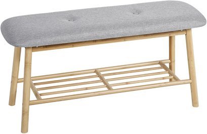 Axentia Sitzbank, holzfarben/grau, bambus/baumwolle, BxHxL: 90 x 30 x 90 cm