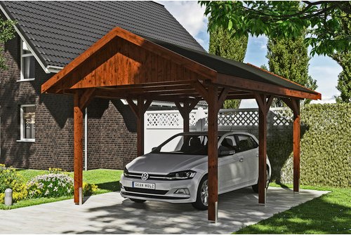 SKANHOLZ Carport »Wallgau«, BxT: 380 x 500 cm, Firsthöhe: 313 cm, lasiert - braun