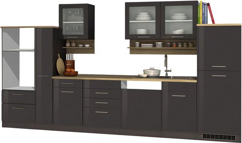 HELD MÖBEL Küchenzeile »Mailand«, ohne E-Geräte, Gesamtbreite: 370cm - grau