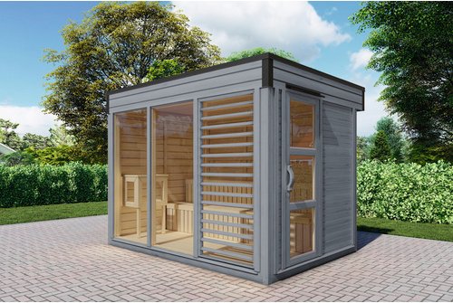 WOLFF FINNHAUS Saunahaus »Paradiso«, BxHxT: 329 x 261 x 229 cm (Außenmaß), Fichtenholz - grau