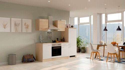 Flex-Well Küchenzeile »Samoa«, mit E-Geräten, Gesamtbreite: 220 cm, Arbeitsplatte mit Melaminharz-Beschichtung - weiss