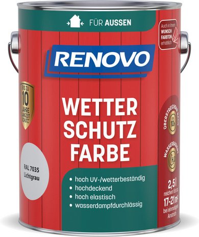 RENOVO Wetterschutzfarbe, wb 2,5L lichtgrau RAL 7035