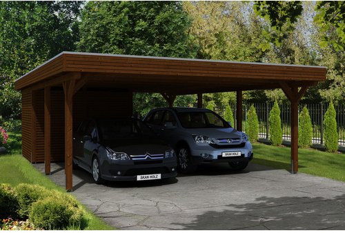 SKANHOLZ Carport »Spessart«, BxT: 611 x 846 cm, Firsthöhe: 258 cm, lasiert - braun