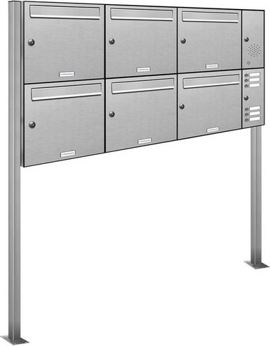 AL BRIEFKASTENSYSTEME Briefkasten, Parteien: 6, Freistehend, BxHxT: 137,7 x 150 x 11,6 cm - silberfarben