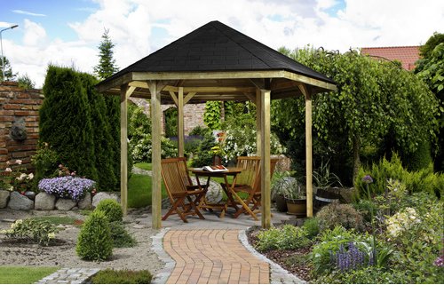 WEKA Sitzlaube »Paradies 1«, sechseckig, BxT: 326 x 376 cm - beige