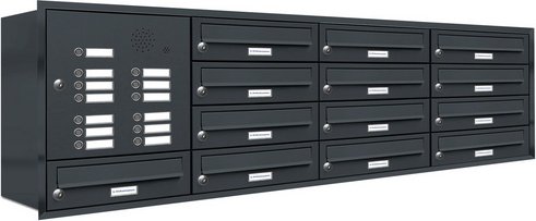 AL BRIEFKASTENSYSTEME Briefkasten, Parteien: 13, Unterputzmontage, BxHxT: 157,2 x 50 x 27,5 cm - grau