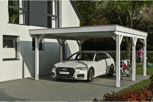 SKANHOLZ Carport »Grunewald«, BxT: 427 x 554 cm, Firsthöhe: 251 cm, lasiert - weiss