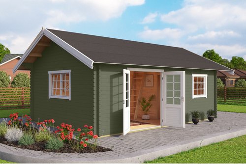 LASITA MAJA Gartenhaus »Caroline«, BxHxT: 675 x 330,6 x 489,9 cm, (Außenmaß inkl. Dachüberstand), grüngrau - gruen