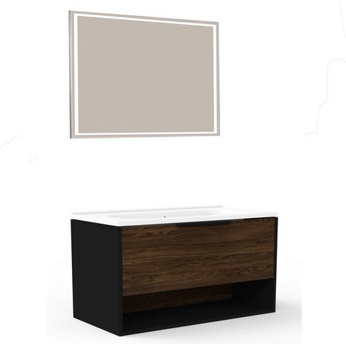 FACKELMANN Badmöbel-Set »B.Paris«, 905 mm, mit Spiegelelement, Schwarz/Rigoletto, mit Guss-Waschbecken - braun