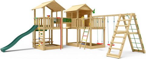 JUNGLE GYM Spielturm, Holz/HDPE Polyethylen, für Kinder ab 3 Jahre bis 10 Jahre - gruen