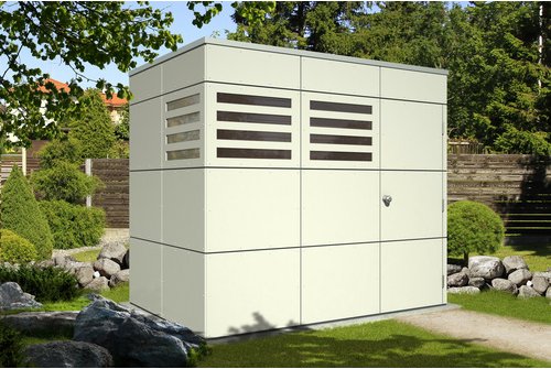 SKANHOLZ Gartenhaus »Melbourne 2«, Holz, BxHxT: 253 x 223 x 169 cm (Außenmaße inkl. Dachüberstand) - grau