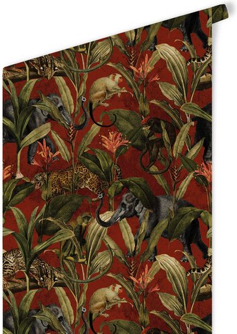 K&L Wall Art Vliestapete »Vintage Vliestapete«, Safari Elefant Affe Leopard, mehrfarbig, matt - bunt