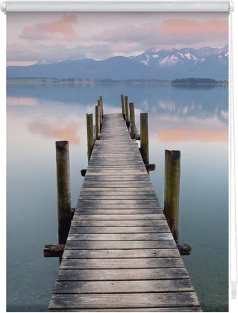 Lichtblick Rollo, Klemmfix, 120x150 cm, Steg Abendstimmung, blau braun