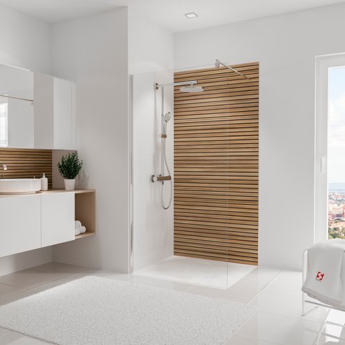 Thumbnail - SCHULTE Duschrückwand »DecoDesign«, 100 x 210 cm, Lärche Japandi, horizontal - gruen