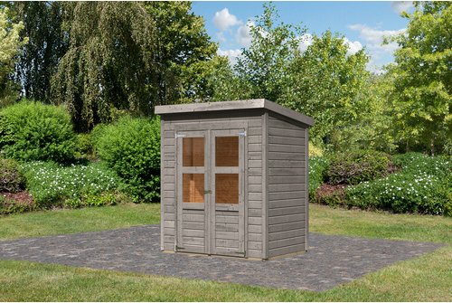 KARIBU Gartenhaus »Merseburg 2«, BxHxT: 192 x 219 x 122 cm (Außenmaße inkl. Dachüberstand), Wandstärke 14 mm - grau