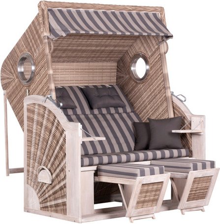 DEVRIES Strandkorb, BxHxT: 145 x 160 x 80 cm, Dreiviertelllieger, beige-braun - grau