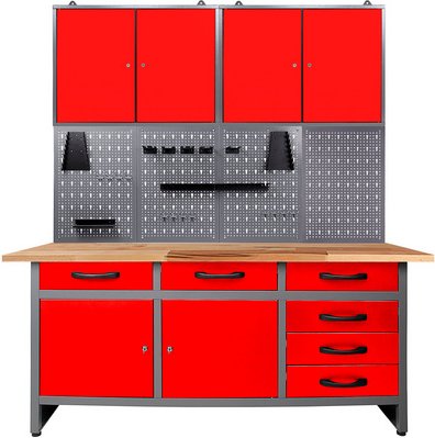 Ondis24 Werkbank, Karsten 160 cm Rot-Grau