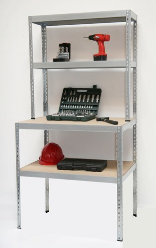 SZAGATO Werkbank-Regal, BxHxT: 100 x 180 x 60 cm, Stahl, 4 Böden - silberfarben