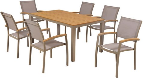 Thumbnail - MERXX Gartenmöbel-Diningset »Piemont«, 7 tlg., 6 Sitzplätze, Aluminium - beige