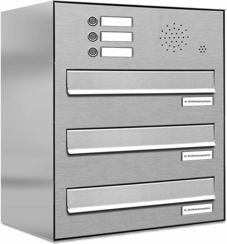 AL BRIEFKASTENSYSTEME Briefkasten, Parteien: 3, Zaundurchwurf, BxHxT: 38,5 x 46,0 x 27,5 cm - silberfarben
