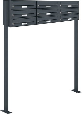 AL BRIEFKASTENSYSTEME Briefkasten, Parteien: 9, Freistehend, BxHxT: 153,451 x 150,0 x 27,5 cm - grau