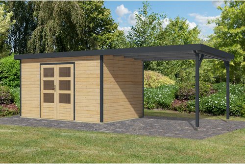 KARIBU Gartenhaus »Haby 7 A«, BxHxT: 693,5 x 219 x 240 cm (Außenmaße inkl. Dachüberstand), Wandstärke 28 mm - braun