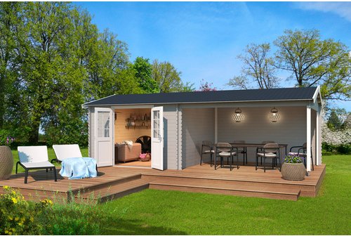 LASITA MAJA Gartenhaus »Amarillo«, BxHxT: 390 x 250,8 x 388,5 cm (Außenmaße inkl. Dachüberstand), Holz - grau