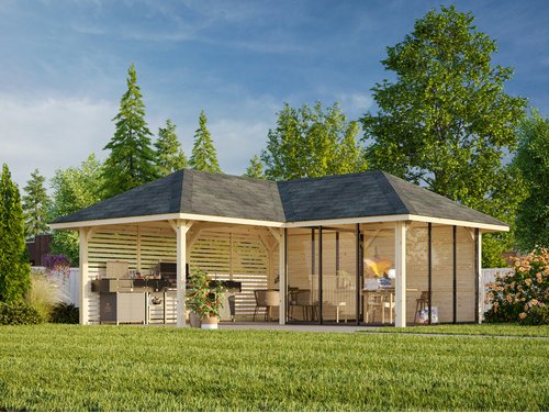 PALMAKO Pavillon »Bianca«, Aufstellmaße BxTxH: 672 x 672 x 319 cm, unbehandelt, Holz - braun