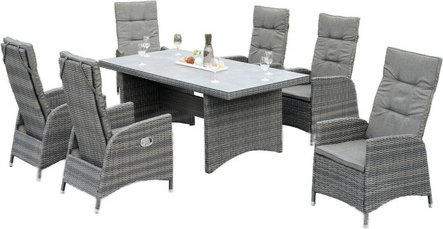 MERXX Gartenmöbelset »Bologna«, 7-tlg., Aluminium/Kunststoffgeflecht, pulverbeschichtet - grau