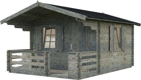 PALMAKO Blockbohlenhaus »Emma«, Holz, BxHxT: 394 x 257 x 330 cm (Außenmaße inkl. Dachüberstand) - grau