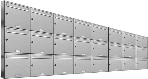 AL BRIEFKASTENSYSTEME Briefkasten, Parteien: 24, Aufputzmontage, BxHxT: 306,4 x 102,6 x 11,6 cm - silberfarben
