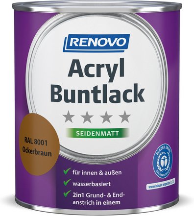 RENOVO Acryl-Buntlack, ockerbraun RAL 8001, seidenmatt, 0,75l
