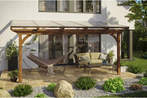 SKANHOLZ Terrassenüberdachung »Ravenna«, Breite: 541 cm, Dach: Polycarbonat (PC), nussbaum - braun