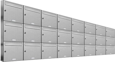AL BRIEFKASTENSYSTEME Briefkasten, Parteien: 24, Aufputzmontage, BxHxT: 306,4 x 102,6 x 11,6 cm - silberfarben
