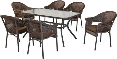 MERXX Gartenmöbel-Diningset »Ravenna«, 7 tlg., 6 Sitzplätze, Aluminium - braun