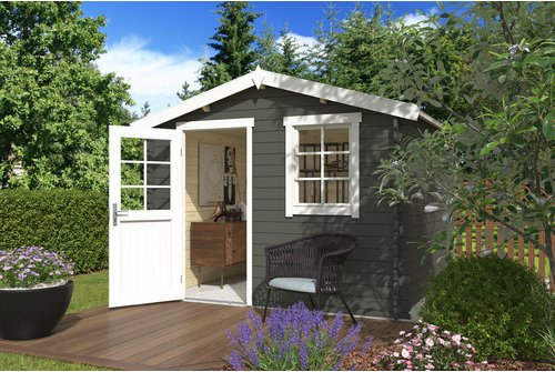 LASITA MAJA Gartenhaus »Nina«, BxHxT: 307,2 x 233,7 x 250 cm, (Außenmaß inkl. Dachüberstand), grüngrau - gruen