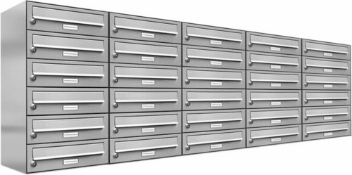 AL BRIEFKASTENSYSTEME Briefkasten, Parteien: 30, Aufputzmontage, BxHxT: 153,254 x 69,0 x 27,5 cm - silberfarben