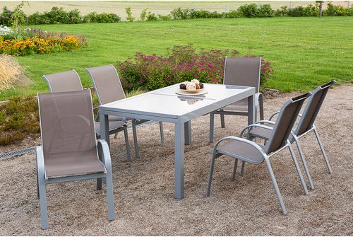 MERXX Gartenmöbelset »Amalfi«, 6 Sitzplätze, Aluminium/Textil - silberfarben