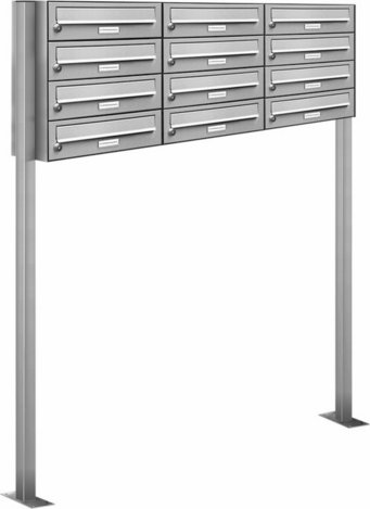AL BRIEFKASTENSYSTEME Briefkasten, Parteien: 12, Freistehend, BxHxT: 153,226 x 150,0 x 27,5 cm - silberfarben