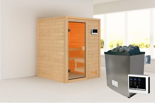 KARIBU Sauna »Turgel«, BxTxH: 145 x 145 x 187 cm, 9 kW Ofen, für 2 Personen - braun