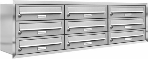 AL BRIEFKASTENSYSTEME Briefkasten, Parteien: 9, Unterputzmontage, BxHxT: 118,9 x 38,5 x 27,5 cm - silberfarben