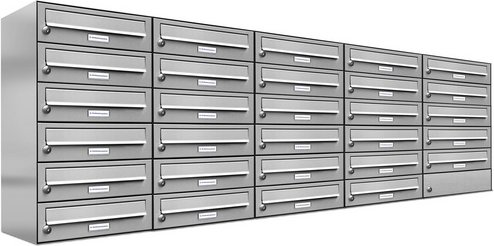AL BRIEFKASTENSYSTEME Briefkasten, Parteien: 29, Aufputzmontage, BxHxT: 191,5 x 69 x 27,5 cm - silberfarben