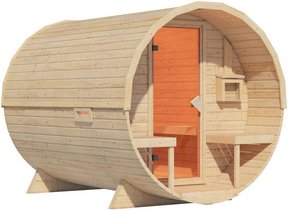 KARIBU Fasssauna »Lauvas 2«, 224x299x229 cm, naturbelassen - braun