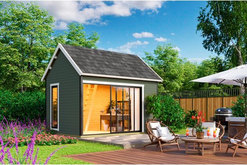 LASITA MAJA Gartenhaus »Murano«, BxHxT: 430 x 364,8 x 336,1 cm (Außenmaß inkl. Dachüberstand), grüngrau - gruen