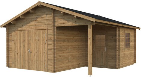 Thumbnail - PALMAKO Blockbohlen-Garage, BxT: 510 x 550 cm (Außenmaße), Holz - braun